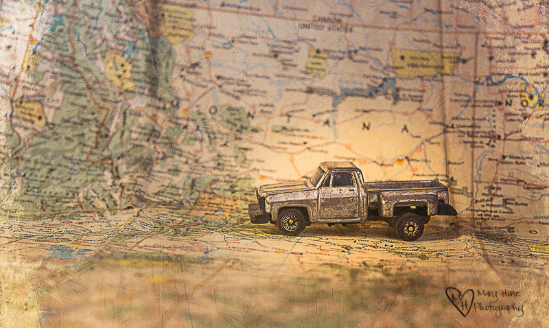 vintage map and vintage truck